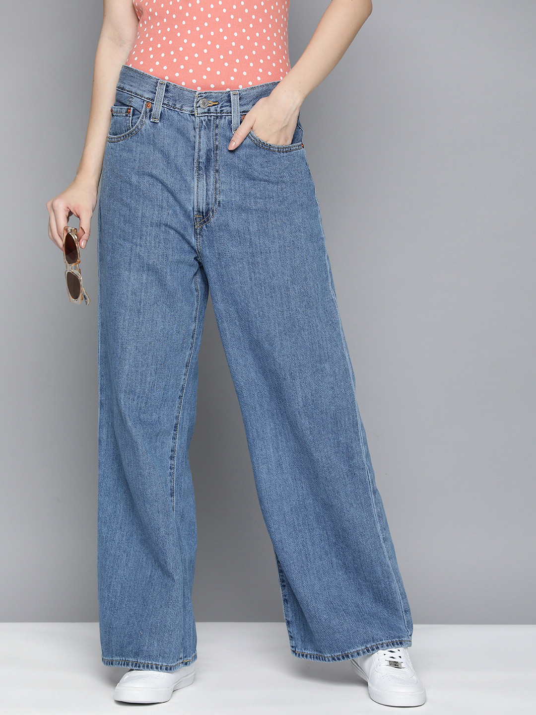 Levis Women Wide Leg Flared High-Rise Mid-Rise Jeans