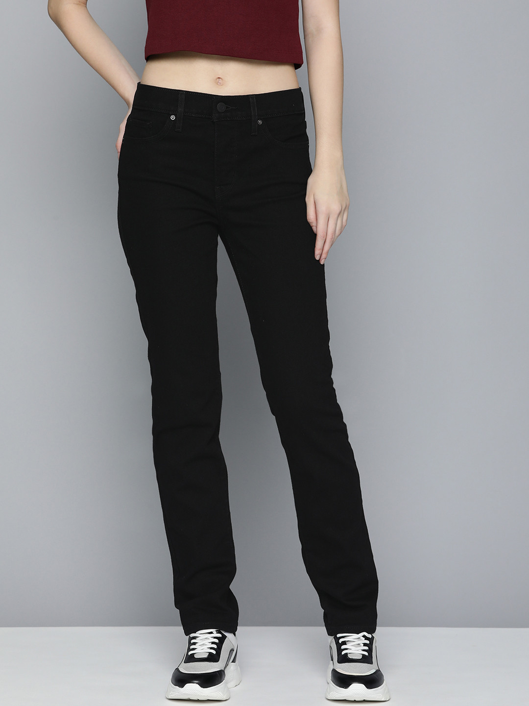 Levis Women's 312 Black Straight Fit Mid Rise Jeans