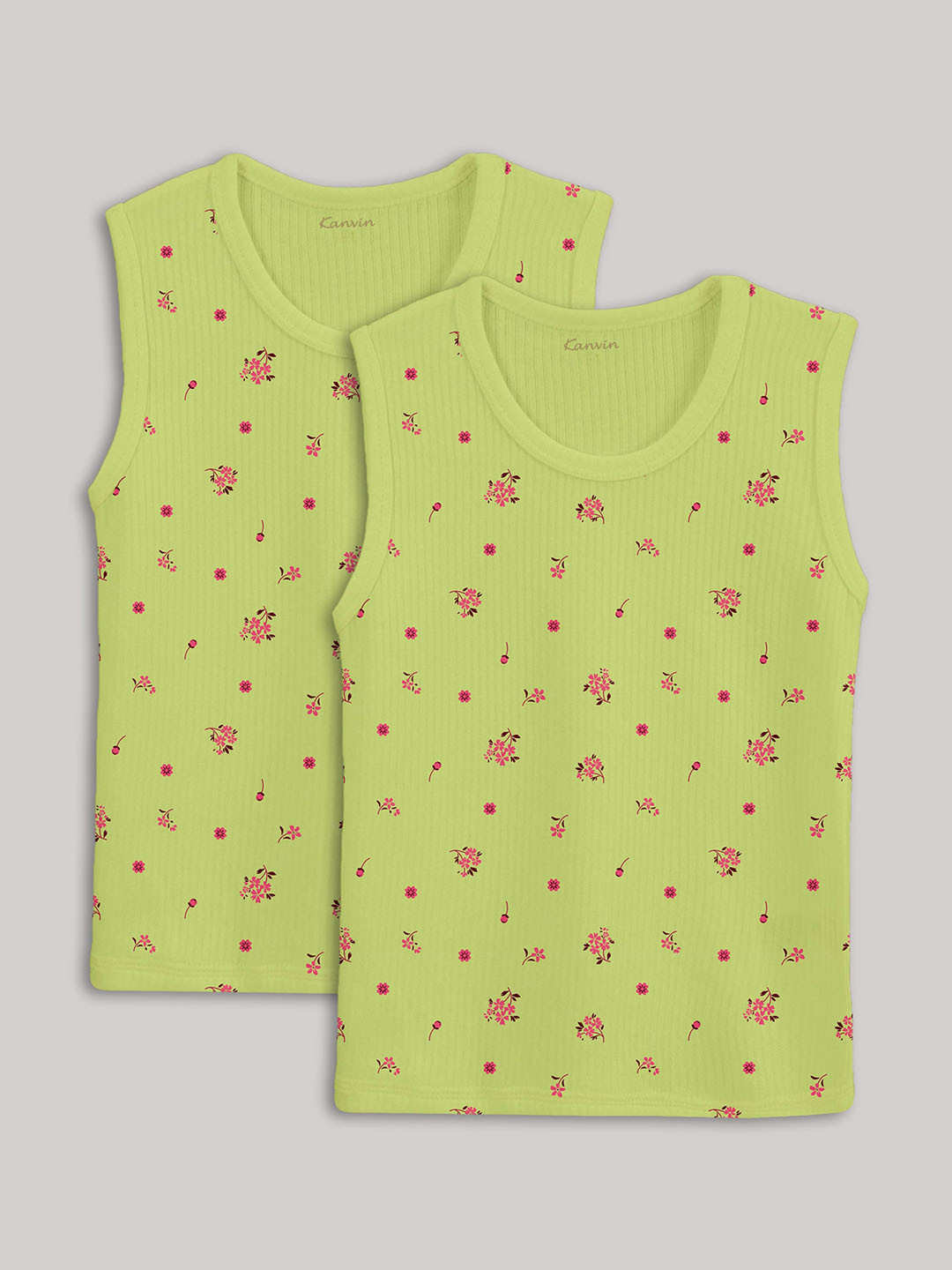 Kanvin Girls Green Pack of 2 Printed Thermal Tops