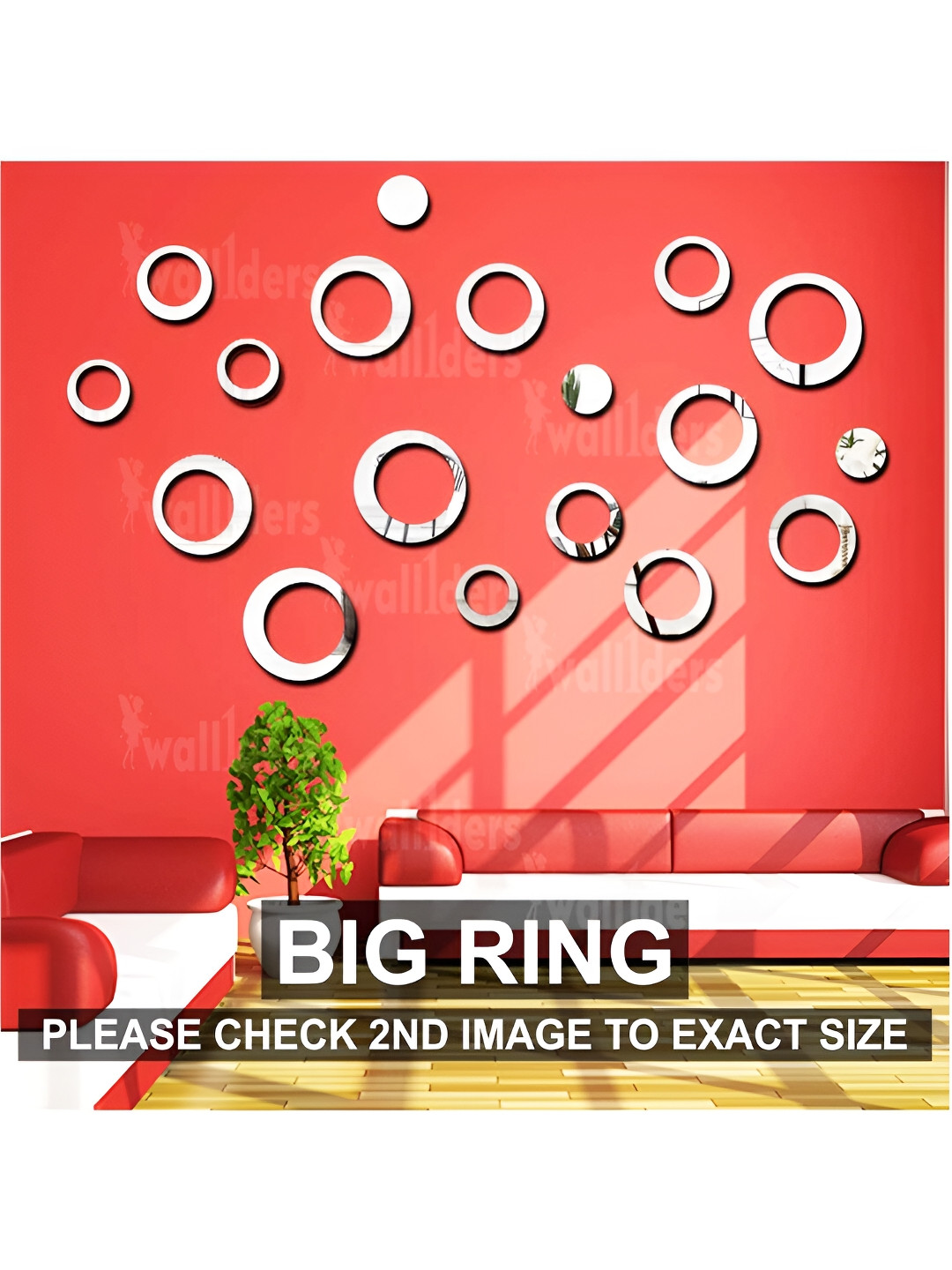 Wall1ders Silver Toned & Green 18 Pieces Self Adhesive Round Mirror Wall Stickers