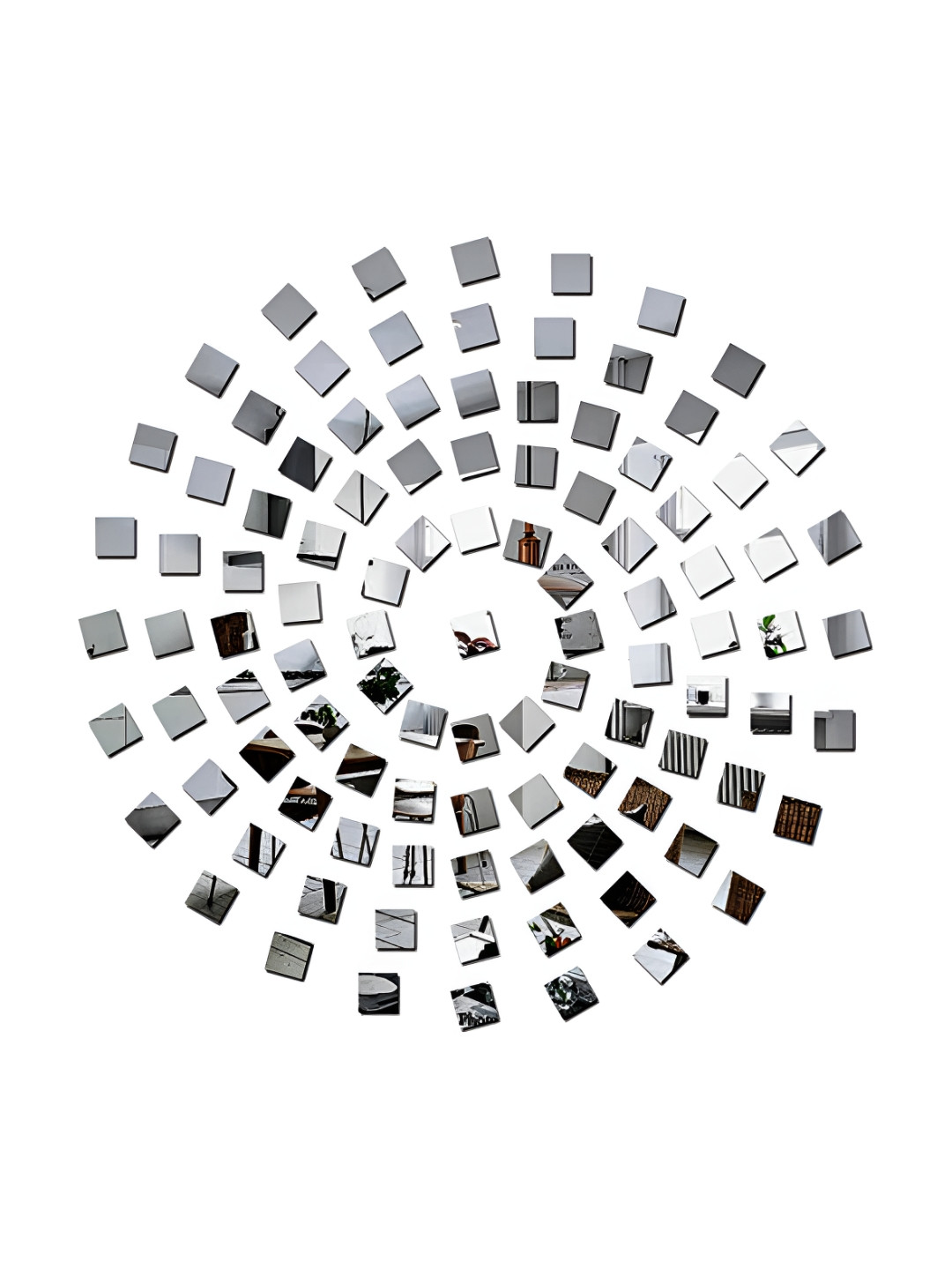 Wall1ders Silver Toned 100 Pcs Self-Adhesive Square Mirror Wall Stickers