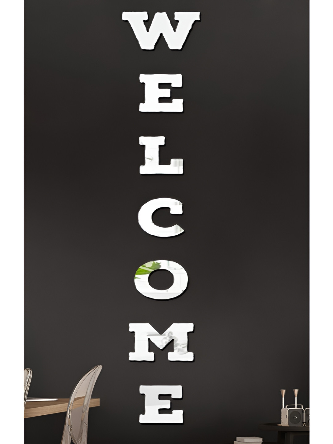 Wall1ders Siver Toned 7 Pieces Welcome Self Adhesive Mirror Wall Stickers