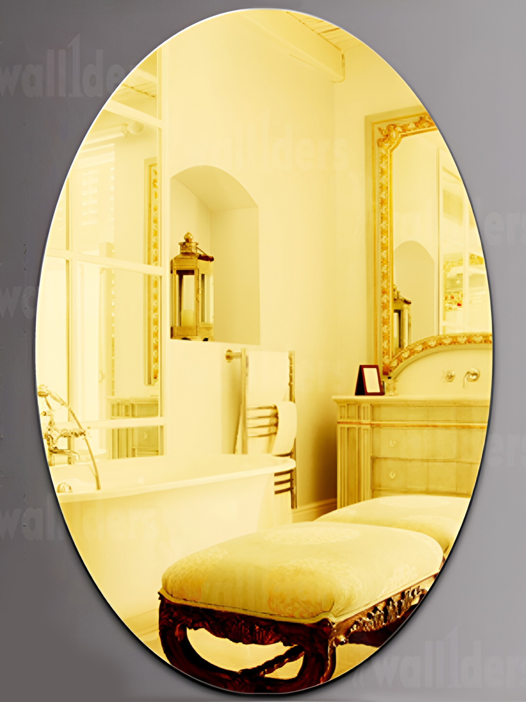 Wall1ders Yellow Oval Shaped Self Adhesive Mirror Wall Sticker