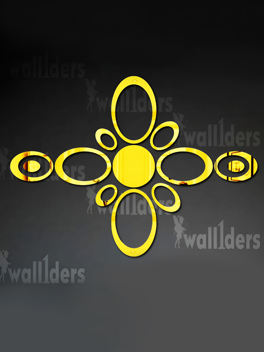 Wall1ders Gold Toned 13 Pieces Oval Ring Shaped Self Adhesive Mirror Wall Stickers