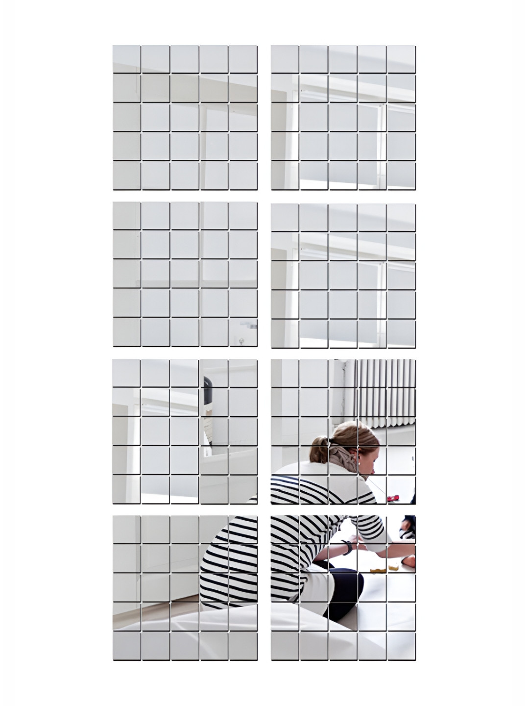 Wall1ders Siver Toned 200 Pieces Square Self Adhesive Mirror Wall Stickers