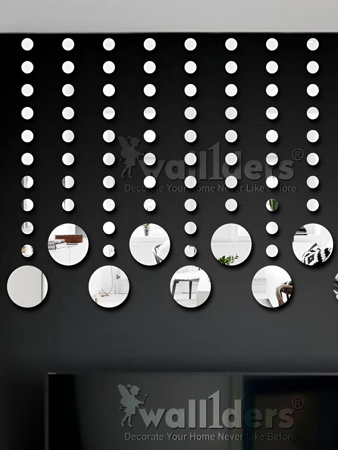 Wall1ders Silver Toned Self-Adhesive 10 Circle with 100 Dot Mirror Wall Stickers