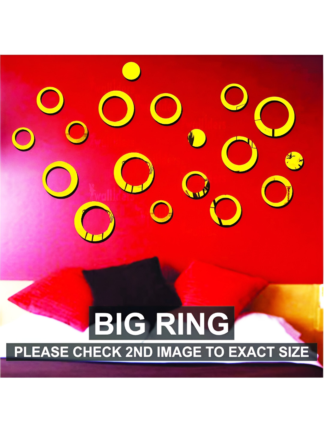 Wall1ders Gold Toned 18 Pieces Ring Self Adhesive Mirror Wall Stickers