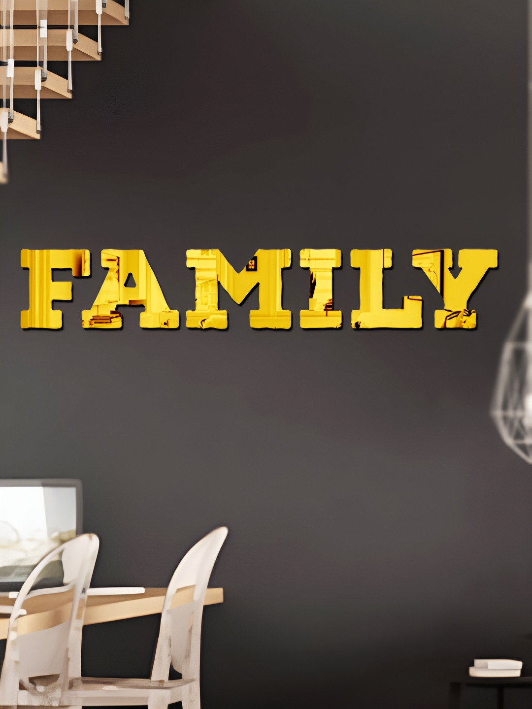 Wall1ders Gold Toned 6 Pieces Family Self Adhesive Mirror Wall Stickers