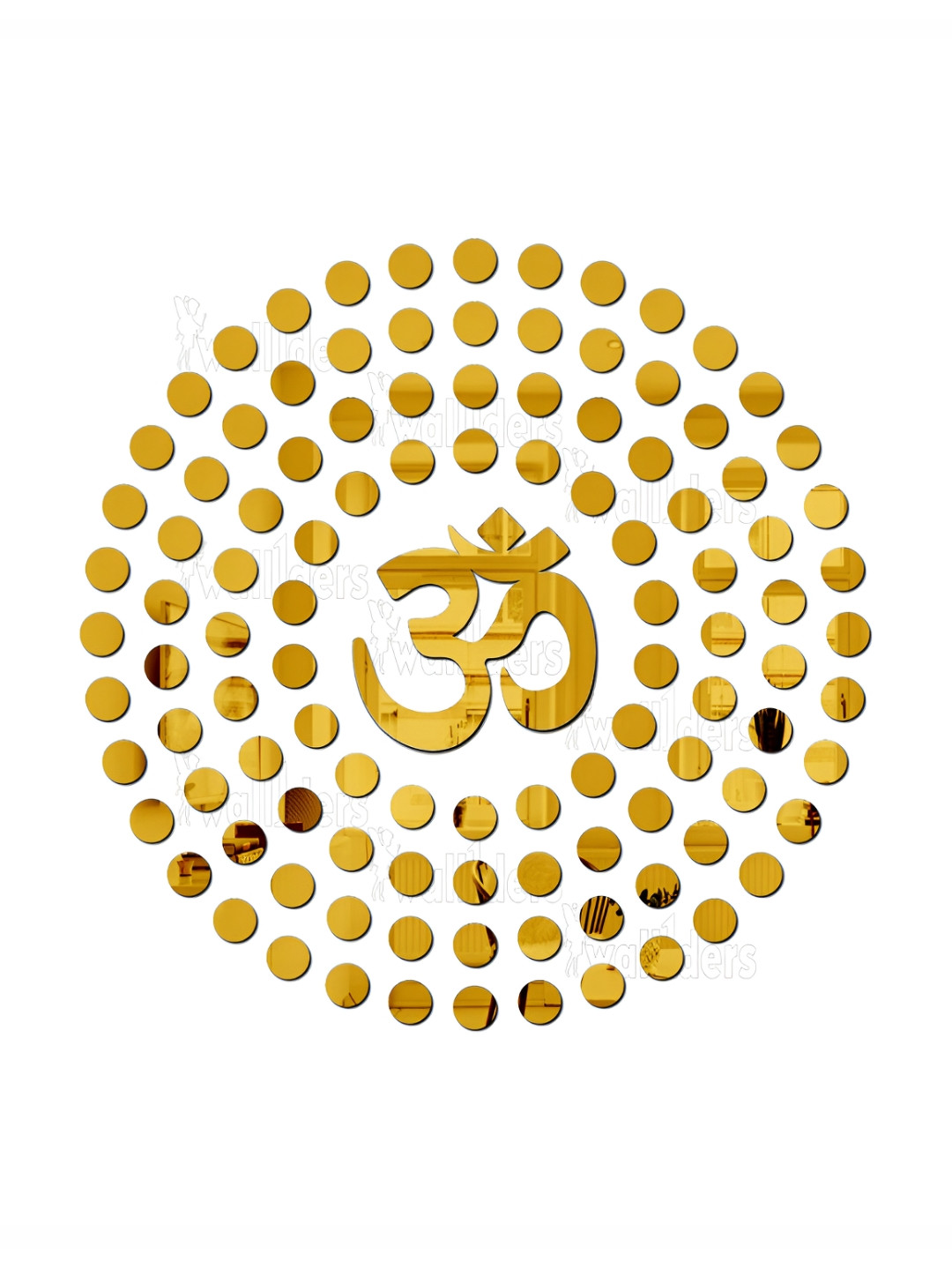 Wall1ders 100 Pieces Gold Toned Om With Dots Self-Adhesive Mirror Wall Stickers