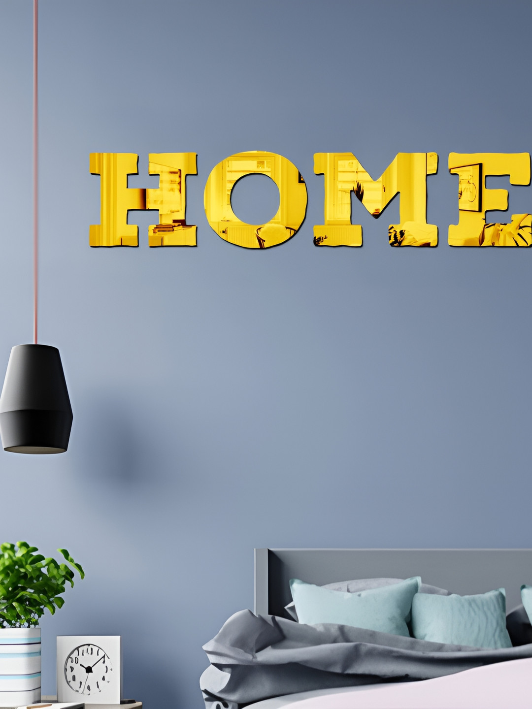 Wall1ders Gold Toned 4 Pieces  Home Alphabet Shape Self Adhesive Mirror Wall Stickers