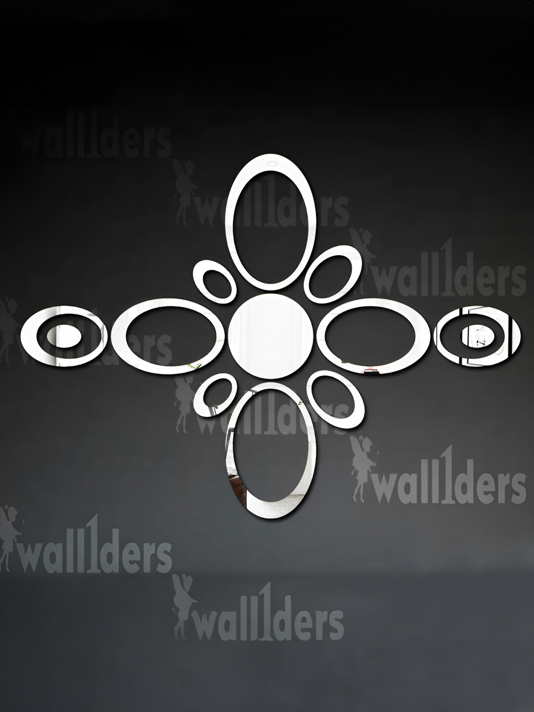 Wall1ders Siver Toned 13 Pieces Circle & Oval Shape Self Adhesive Mirror Wall Stickers