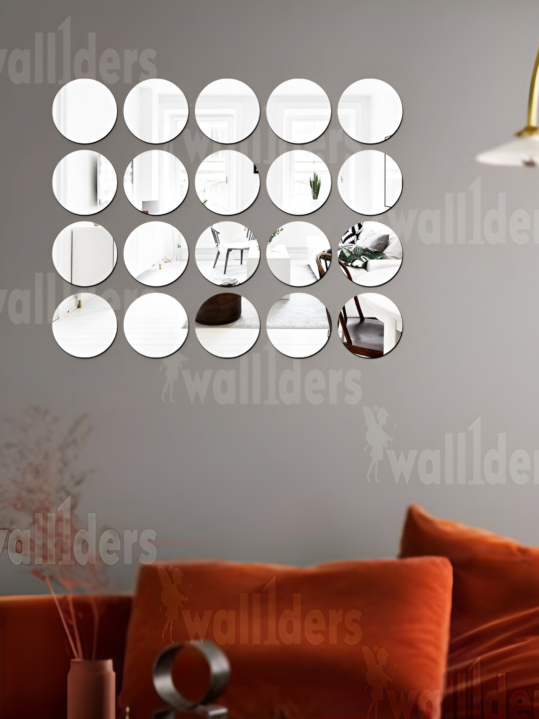 Wall1ders Siver Toned 20 Pieces Circle Shape Self Adhesive Mirror Wall Stickers