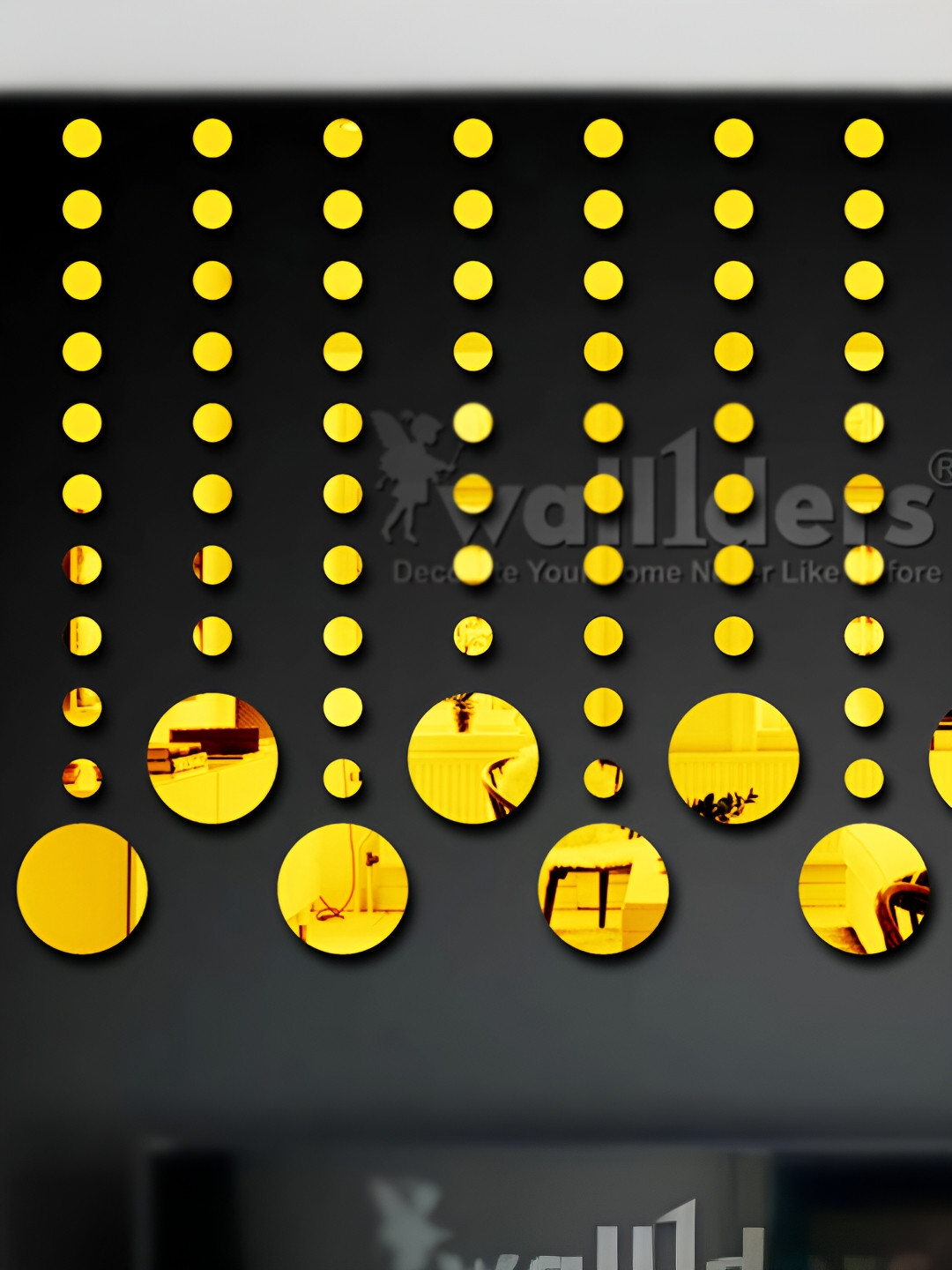 Wall1ders 100 Pcs Gold Toned Circle & Dot Shape Self-Adhesive Mirror Wall Stickers