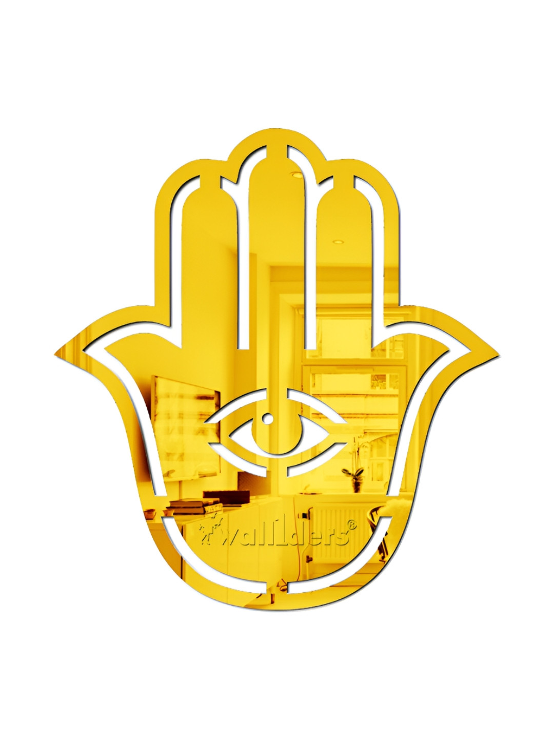 Wall1ders Gold Toned Hamesa Hand Shape Self Adhesive Mirror Wall Sticker