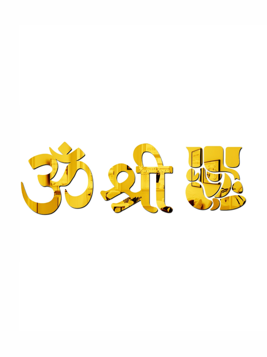 Wall1ders Gold Toned 3 Pcs Om Shree Ganesh Shape Self-Adhesive Mirror Wall Stickers