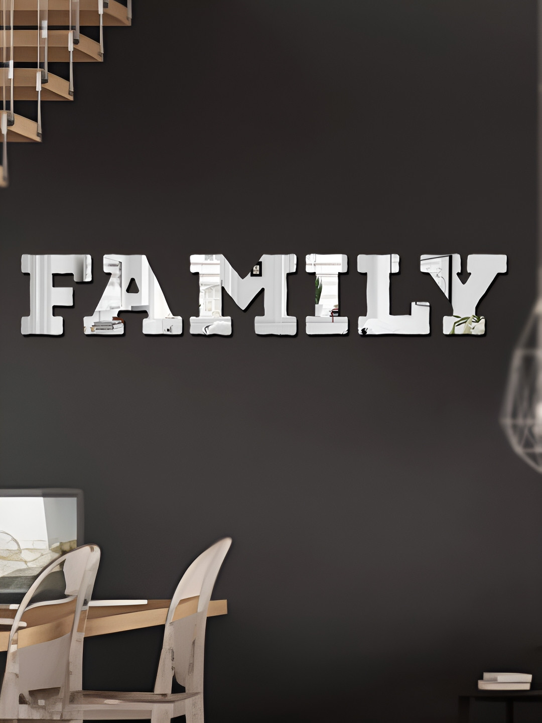 Wall1ders Siver Toned Family Alphabet Self Adhesive Mirror Wall Sticker