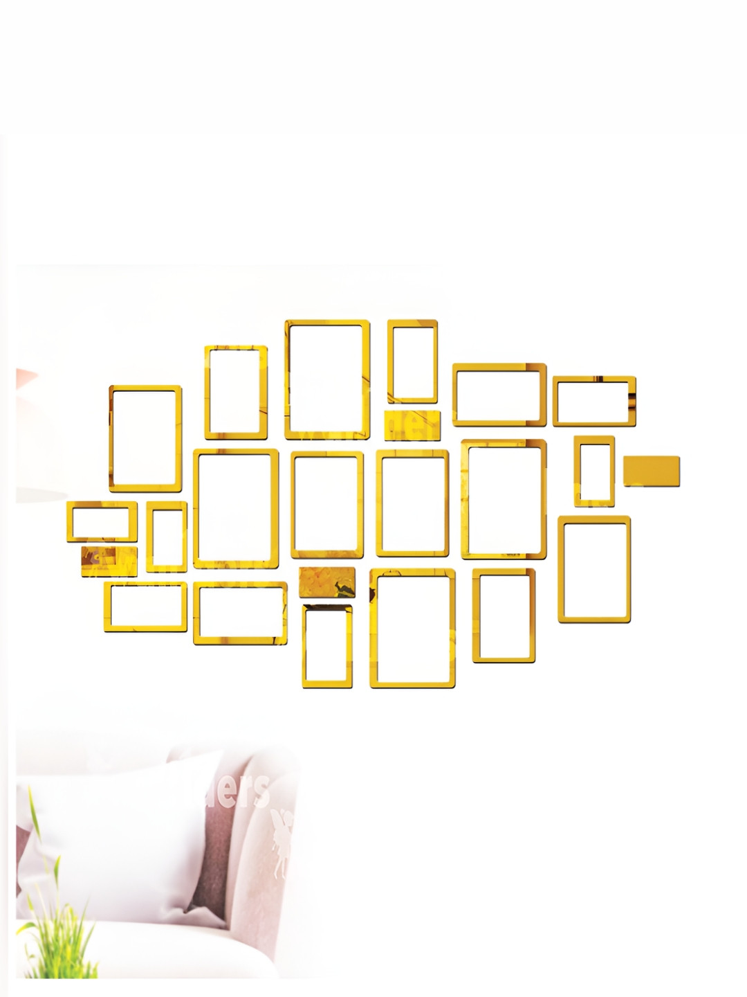 Wall1ders Gold Toned 24 Pcs Hollow Rectangle Shape Self Adhesive Mirror Wall Stickers