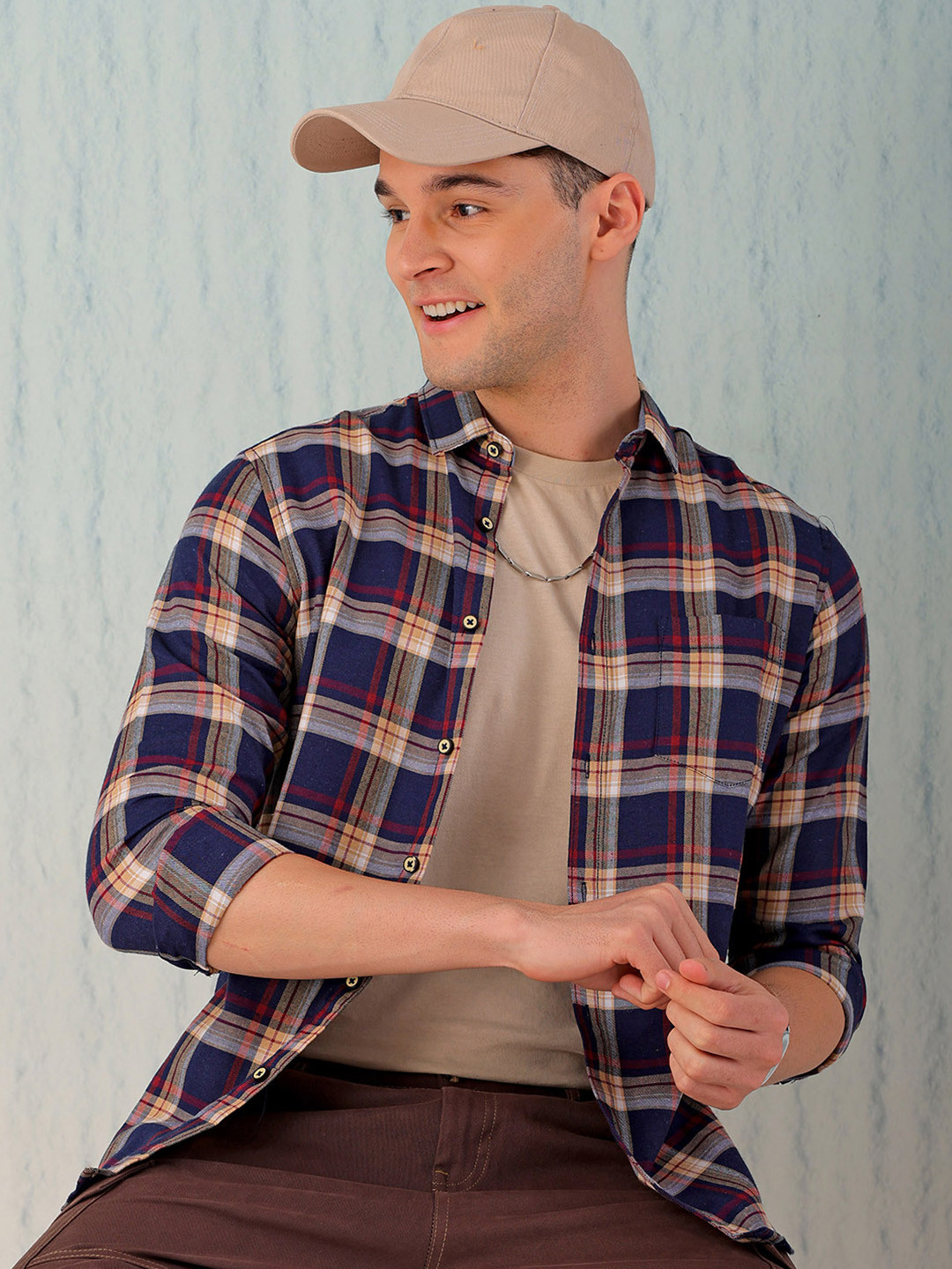 Hardsoda by The Indian Garage Co Men Navy Blue Checked Casual Shirt
