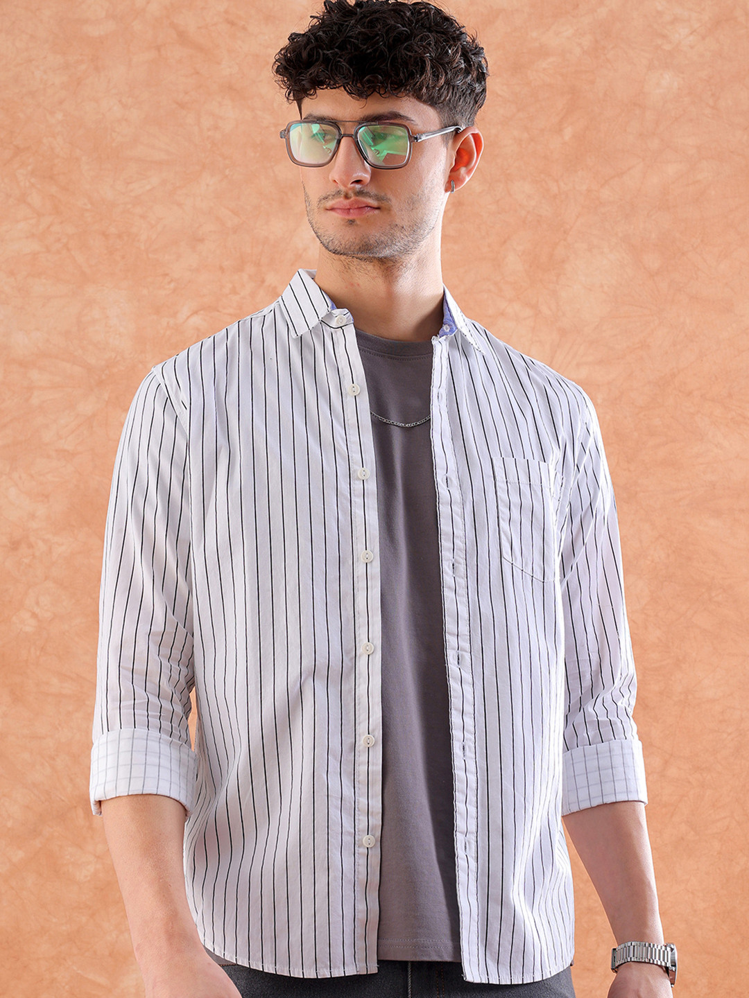 Hardsoda by The Indian Garage Co Pinstriped Spread Collar Cotton Casual Shirt