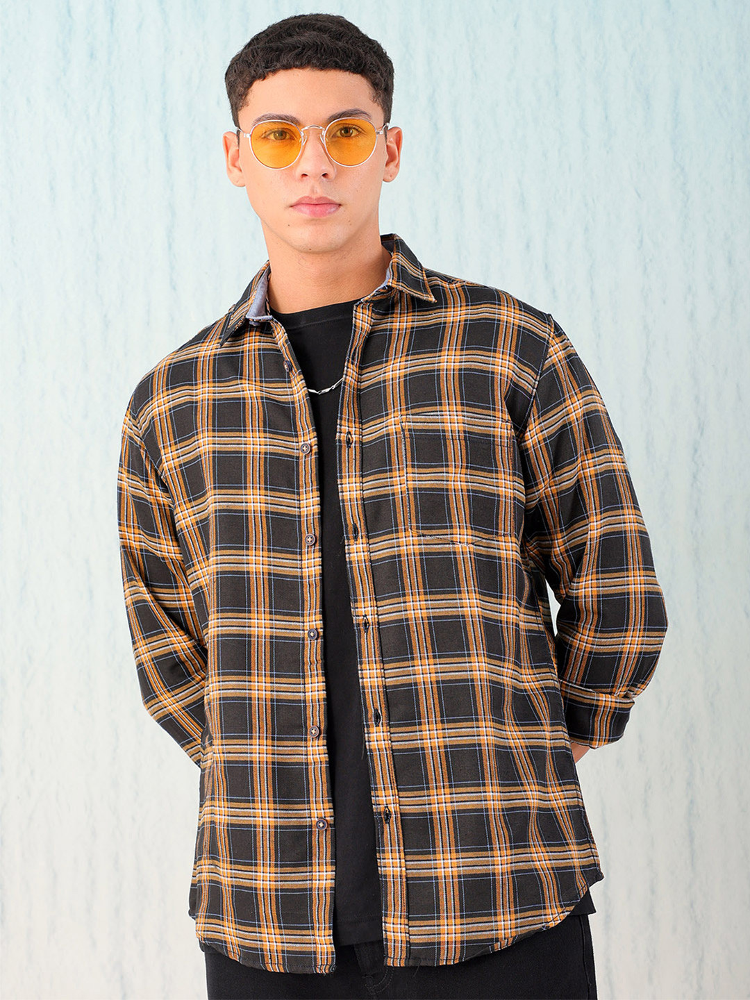 Hardsoda by The Indian Garage Co Buffalo Checked Spread Collar Twill Casual Shirt