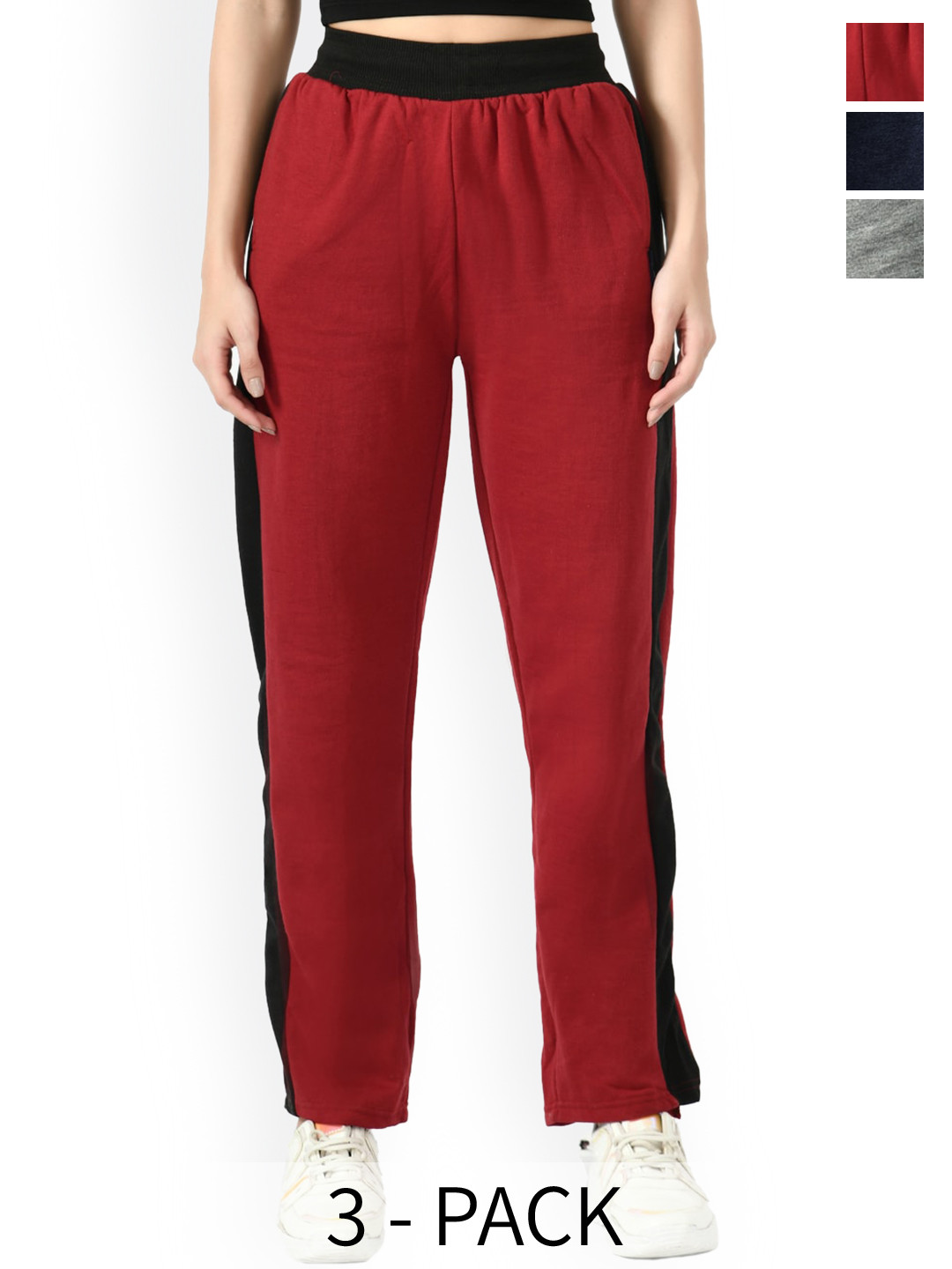 IndiWeaves Pack Of 3 Contrast Panel Warm Belt Fleece Track pant