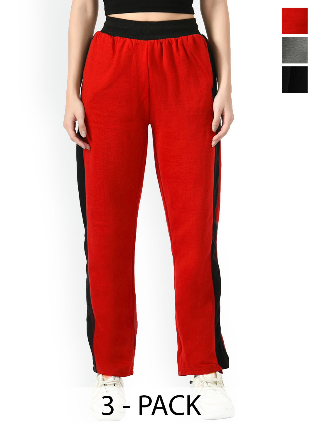 IndiWeaves Pack Of 3 Contrast Panel Warm Belt Fleece Track pant