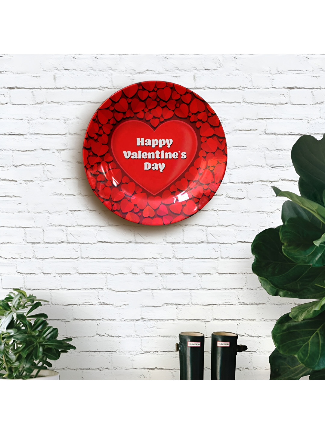 JIKRAA ValentineDay Ceramic Glossy Hanging Hall Wall Plates-7.9In