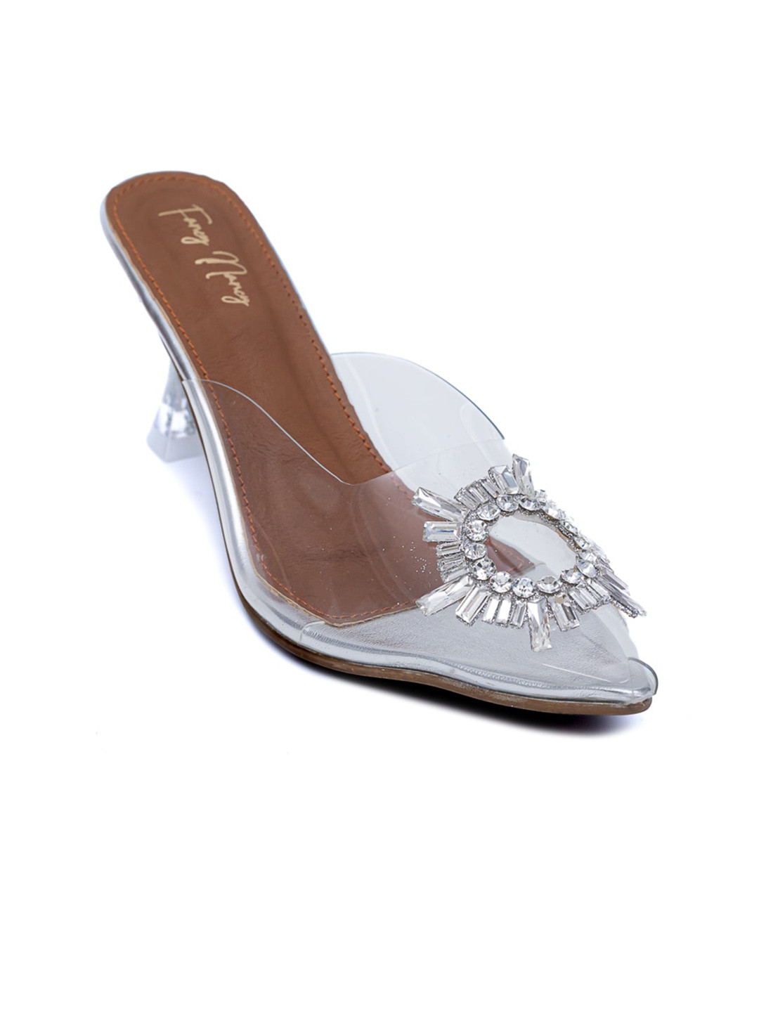Dapper Feet-Fancy Nancy Embellished Peep Toe Slim Heeled Mules