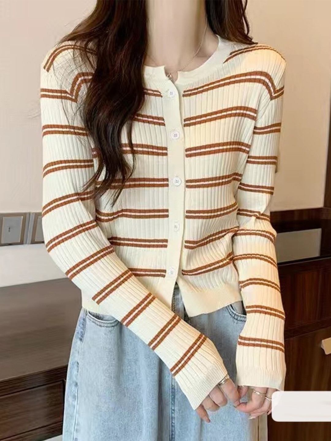 StyleCast Girls Brown Horizontal Striped Shirt Style Top