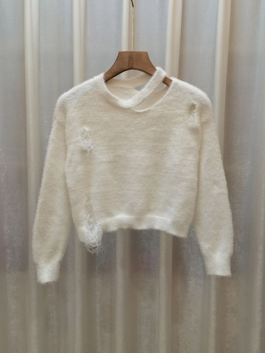 StyleCast Girls White Ribbed Long Sleeves Pullover Sweater