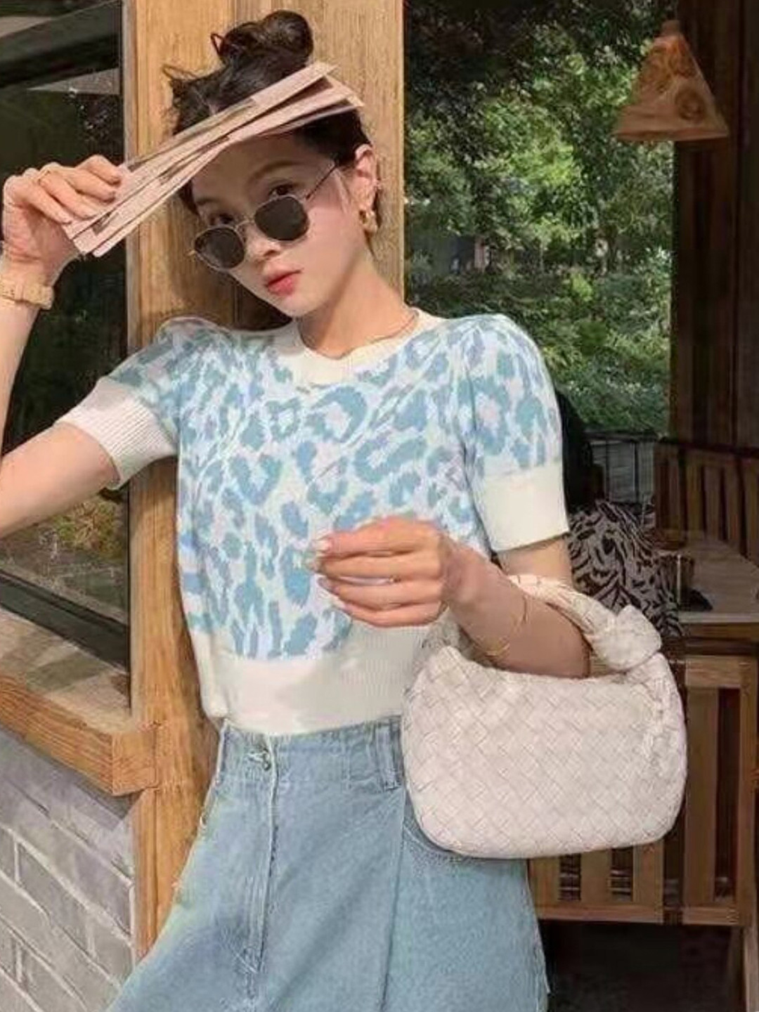 StyleCast Girls Blue Abstract Printed Puff Sleeves Regular Top