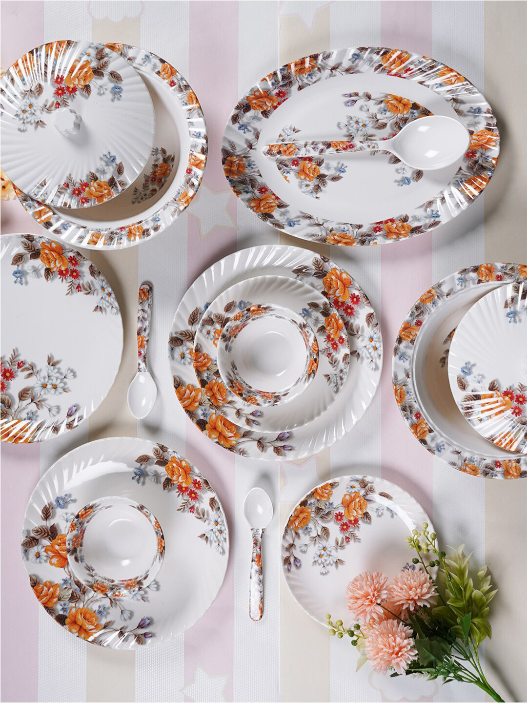 CDI White & Orange Pieces 43 Pieces Melamine Dinner Set