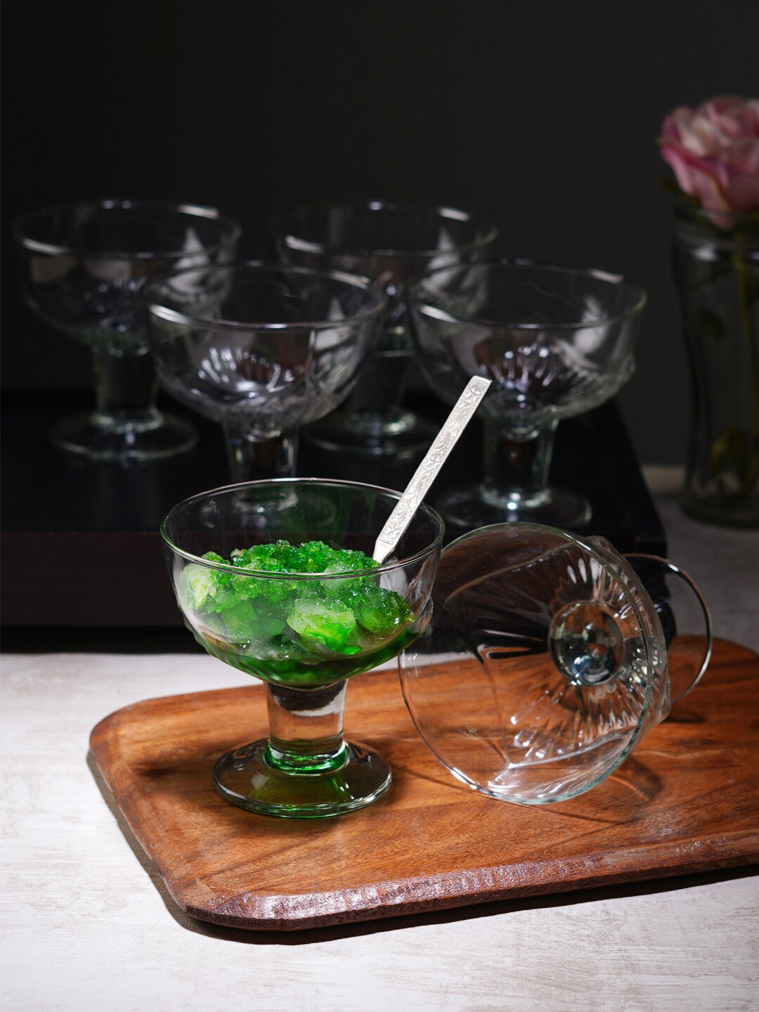 CDI Transparent 12 Pieces Ice Cream Bowls With 6 Pieces Spoons Glass Bowls 200 ml Each