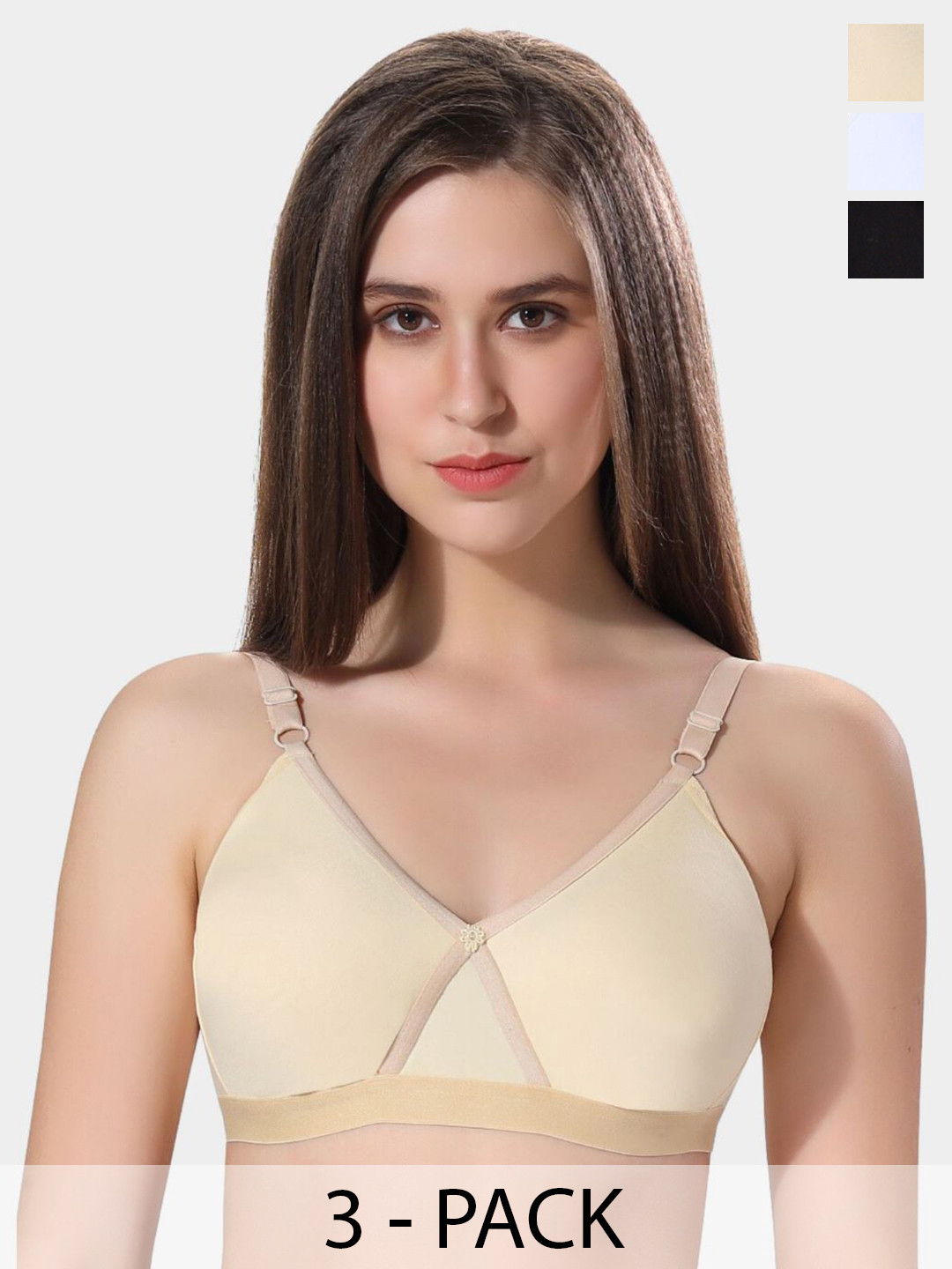 Fabme Pack of 3 Full Coverage Pure Cotton Bra with All Day Comfort