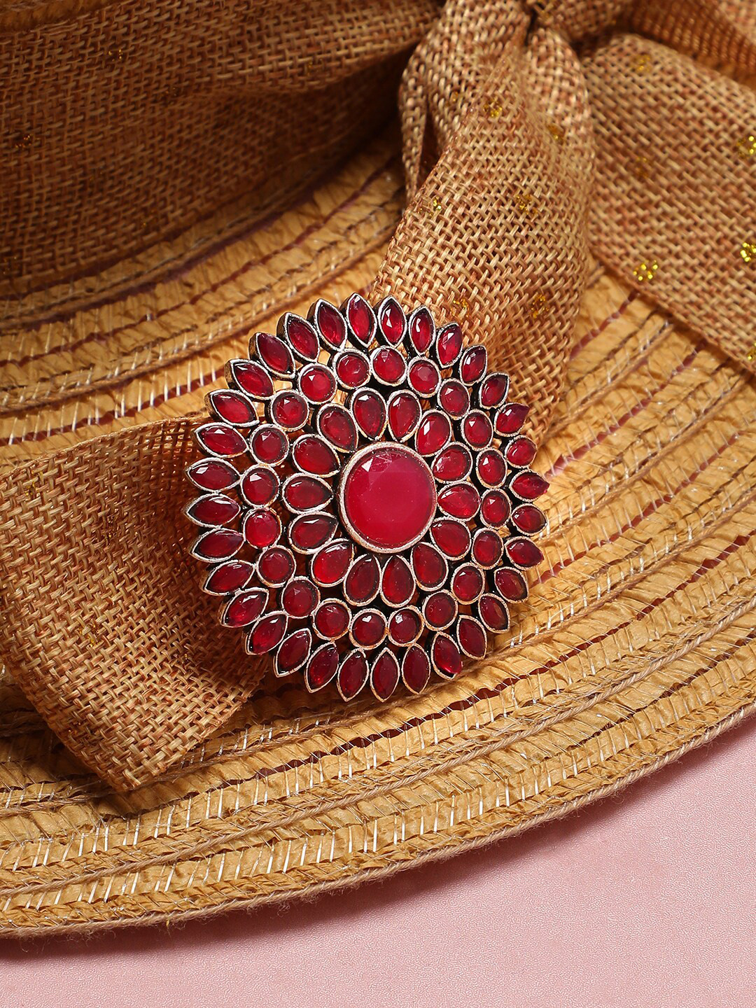 Anouk Silver-Plated Flower Statement Finger Ring