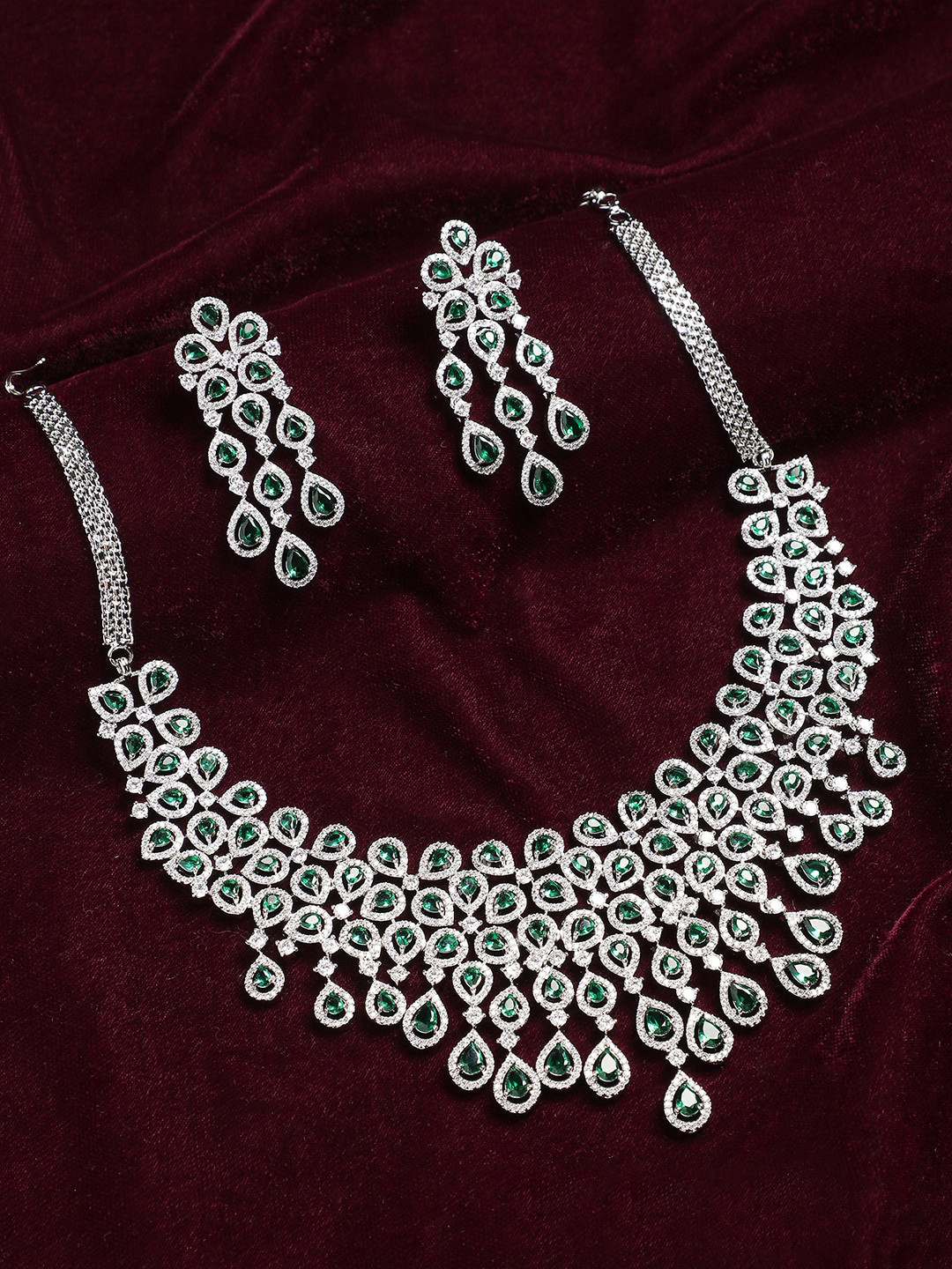 Anouk Green Silver-Plated Stone-Studded Jewellery Set