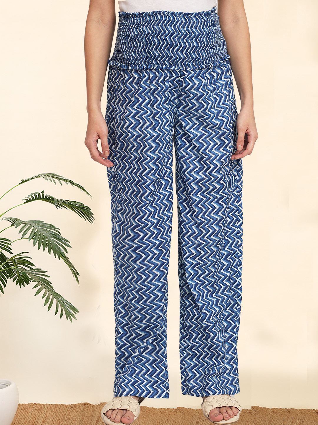 angloindu Women Printed Smart Straight Fit High-Rise Easy Wash Maternity Parallel Trousers