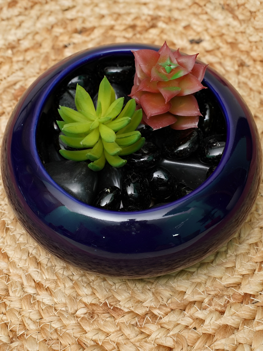 GOLD DUST Ellipse Navy Blue Ceramic Planter