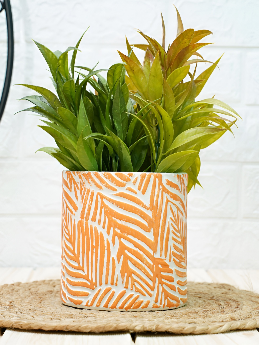 GOLD DUST Orange & White Printed Ceramic Planter