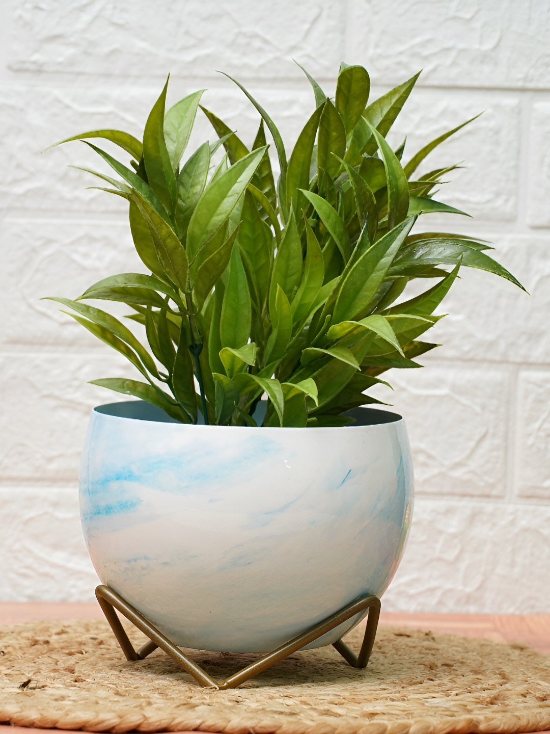 GOLD DUST Marble White Metal Glossy Finished Planter