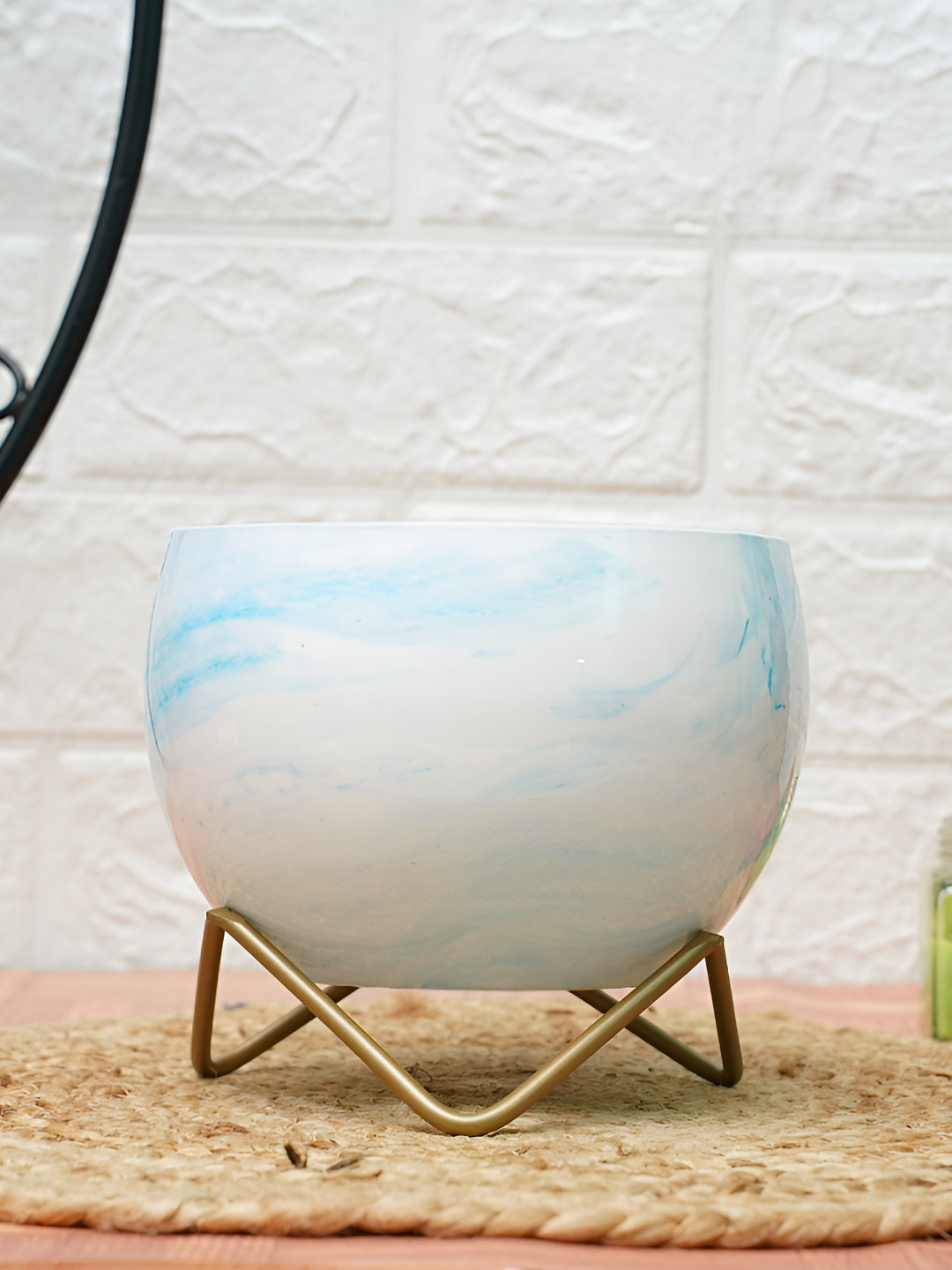 GOLD DUST Marble White 2 Pieces Printed Metal Planters