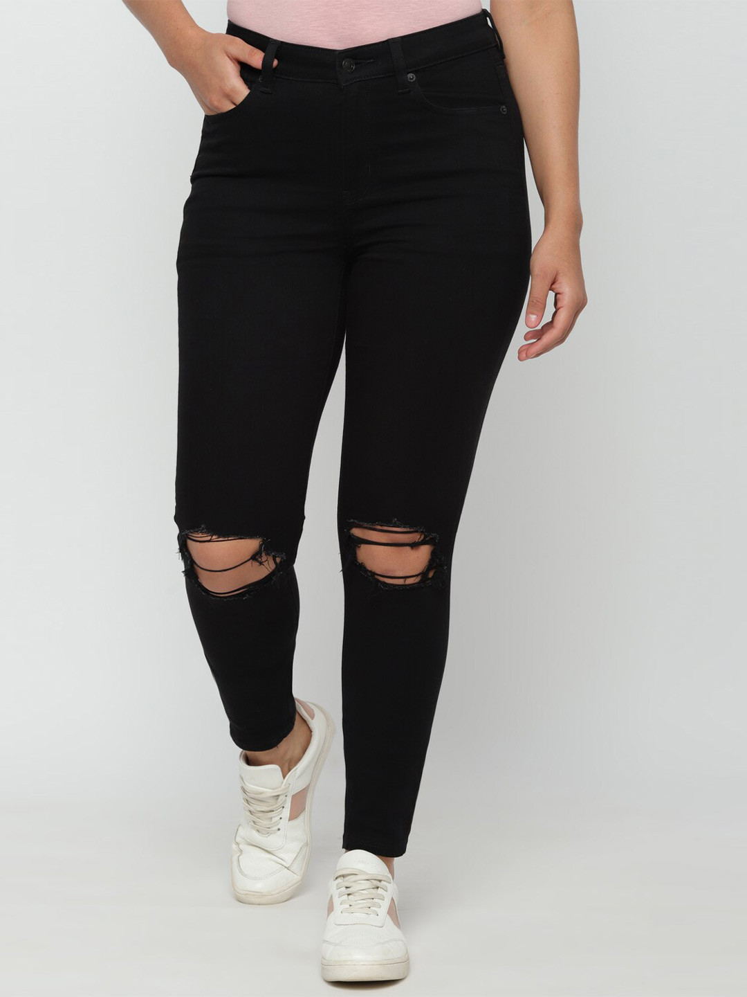 AMERICAN EAGLE OUTFITTERS Women Slim Fit Slash Knee Next Level Ripped High V-Rise Jeans