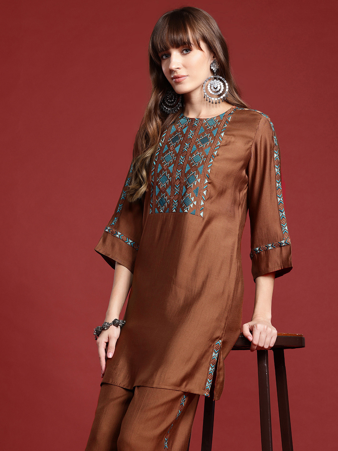 Indo Era Brown Women Co-Ord Set