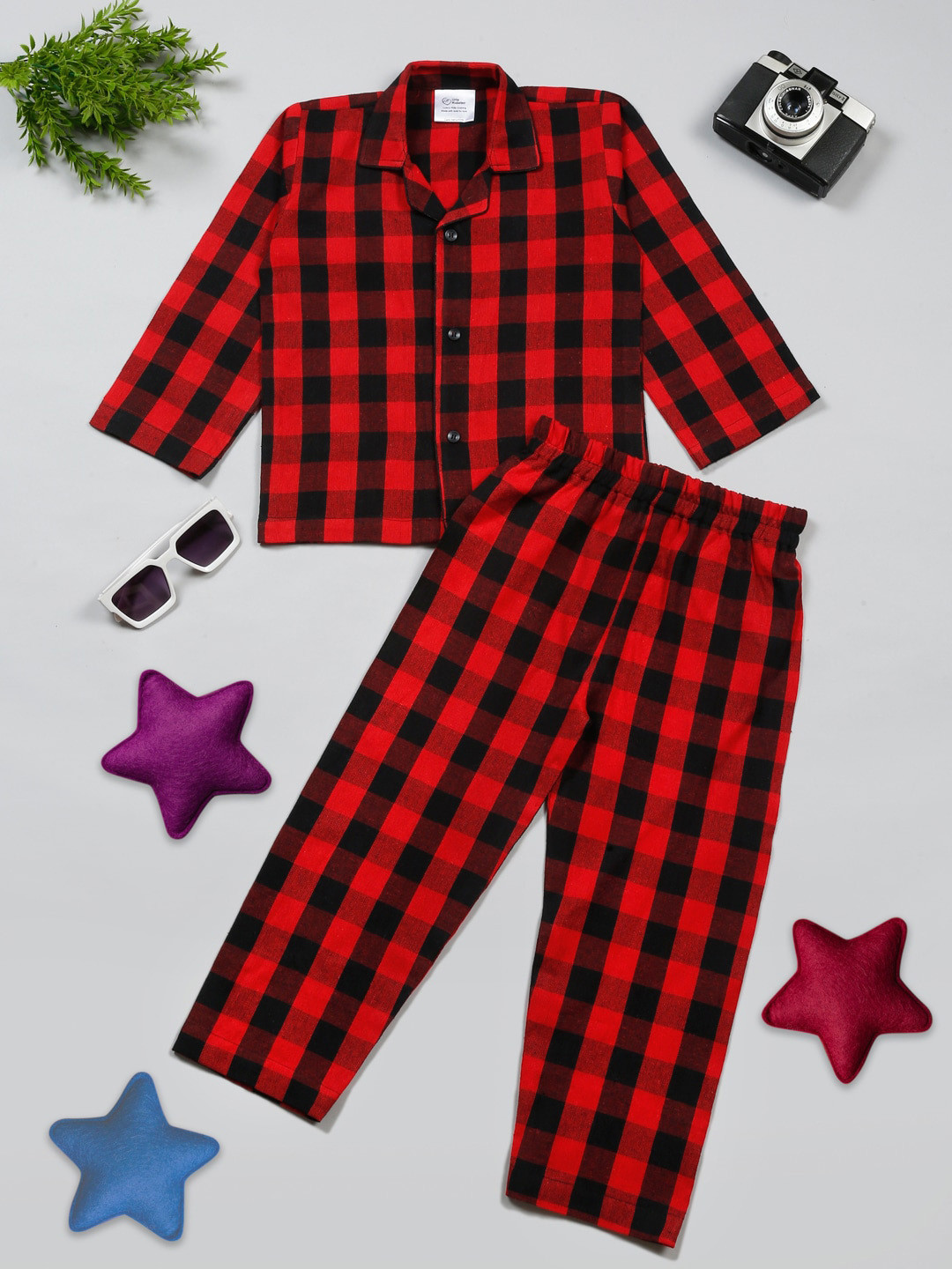 Little Musketeer Girls Checked Pure Cotton Shirt With Pyjamas