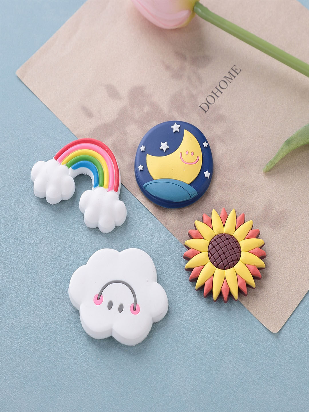 Kuber Industries Blue & White 4 Pieces Sky Shape Decorative Fridge Magnets