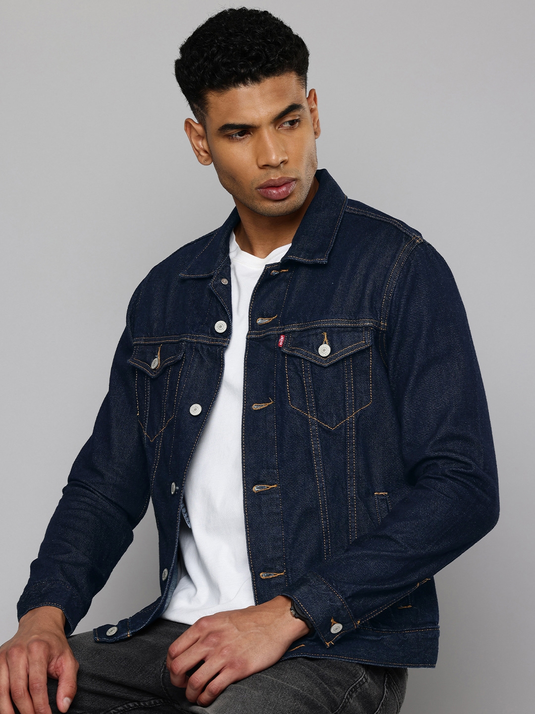 Levi jeans leather jacket guy best sale