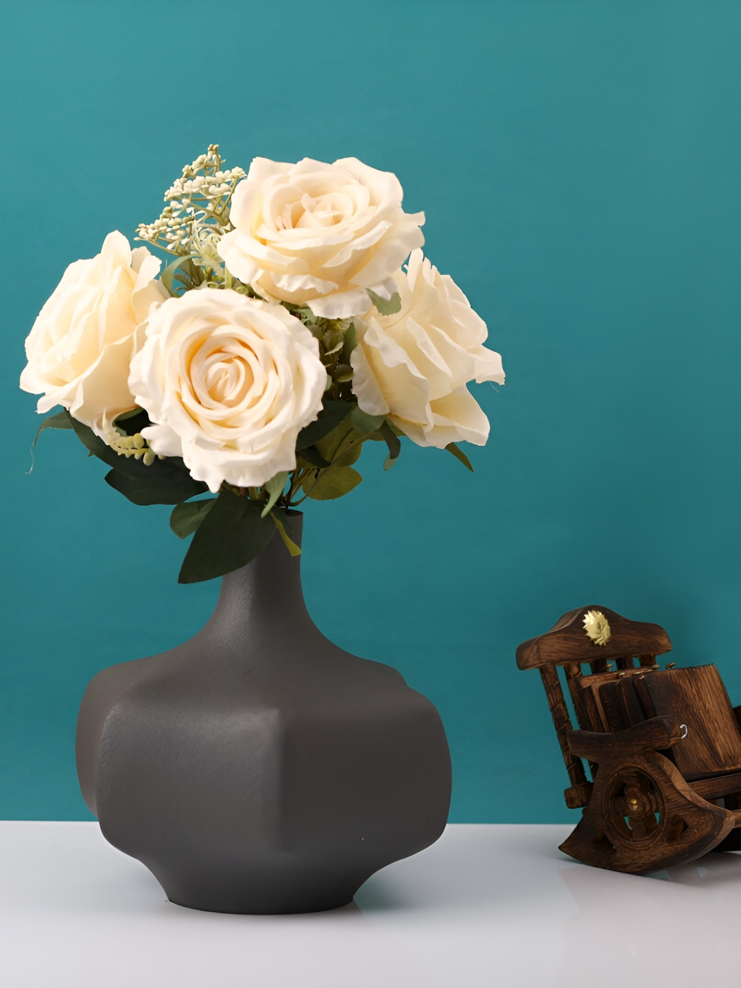 Decor de Maison Verdant Grey Textured Metal Flower Vase