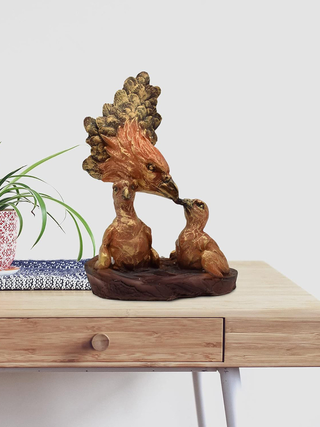 PujaNPujari Eagle Brown Polyresin Matte Living Room Small Showpiece - 8.7 Inches