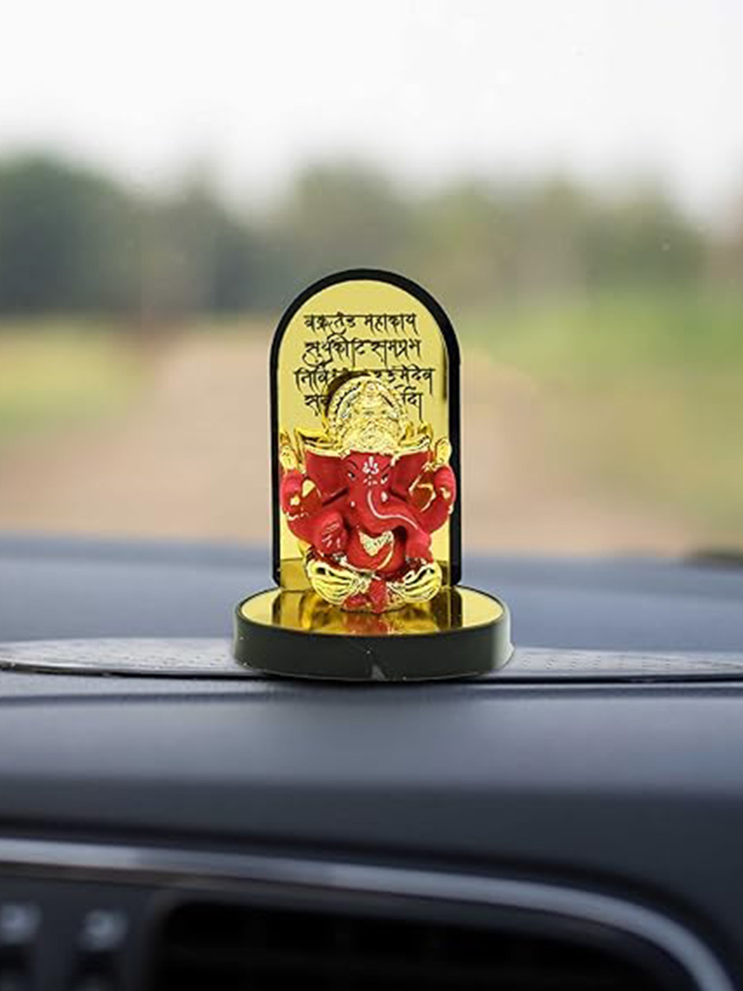 PujaNPujari Red Polyresin Matte Prayer Room Small Showpiece - 3.9 Inches