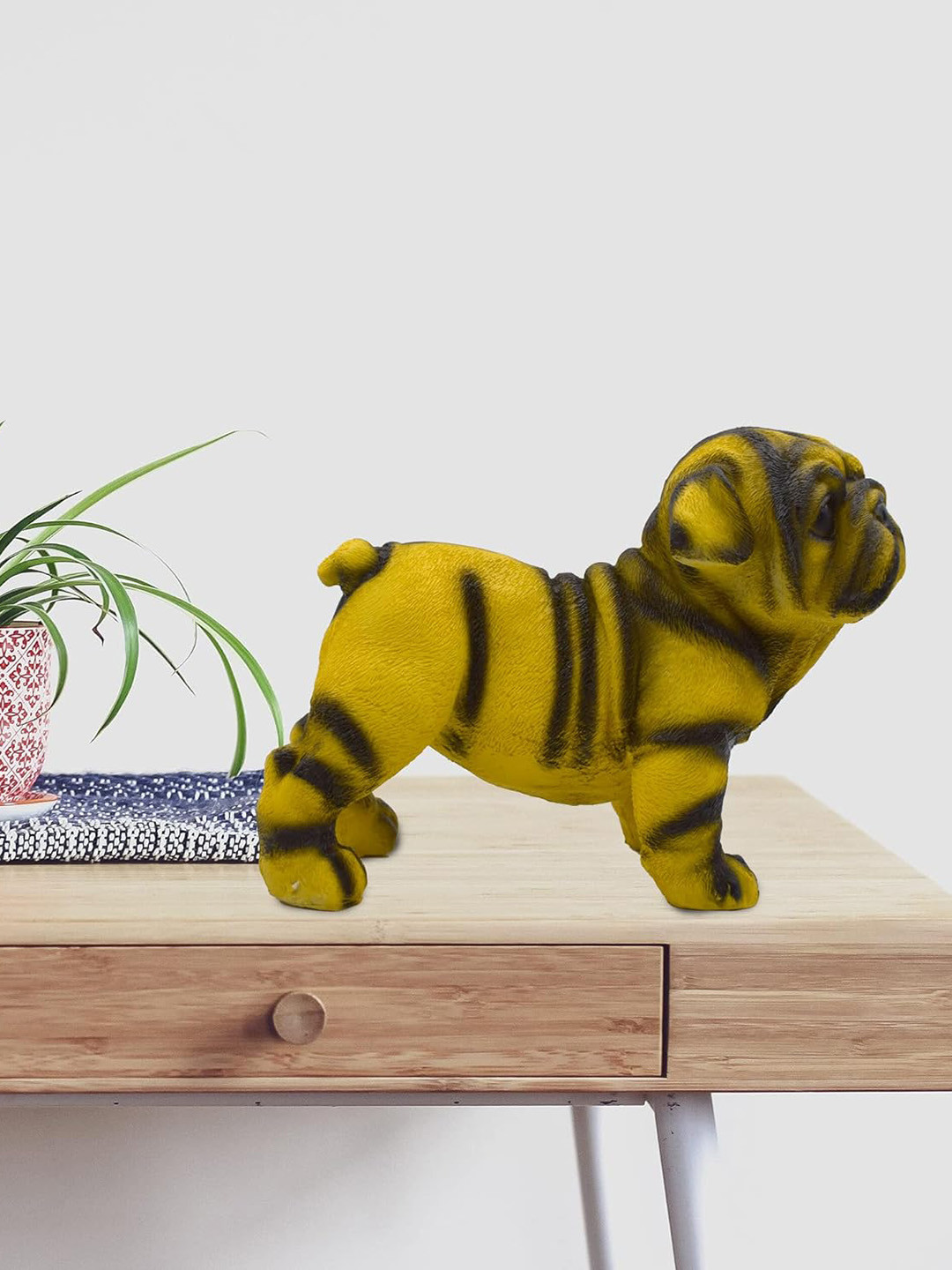 PujaNPujari Dog Yellow Polyresin Natural Living Room Small Showpiece - 8.3 Inches